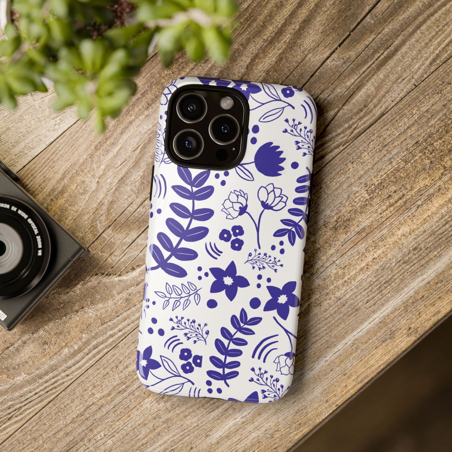 Phone Case, Blue and White Floral Design, Tough Phone Case