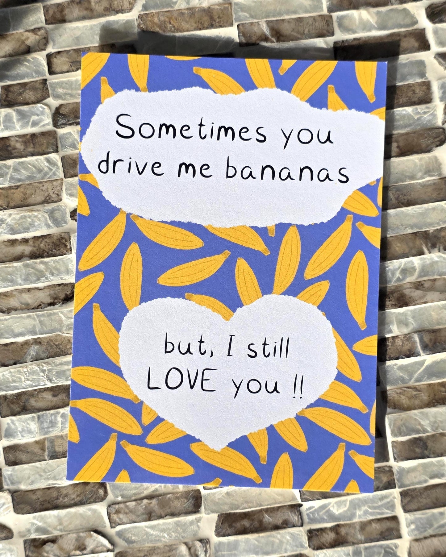 You Drive Me Bananas Post Card, Funny Greeting Card, Art Print