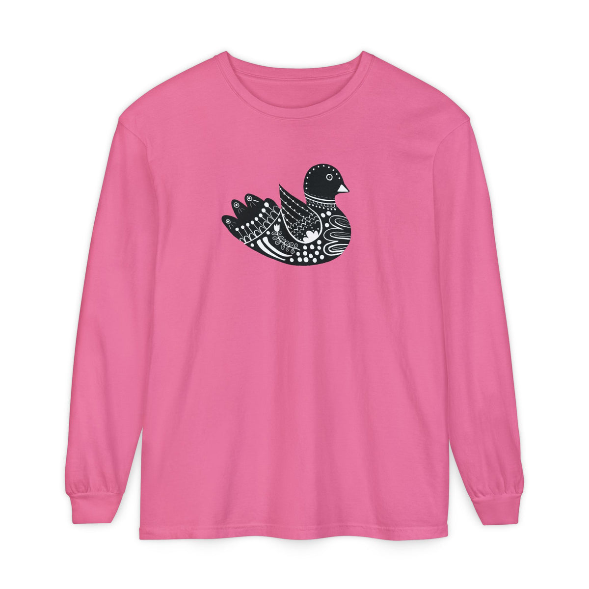 Folk Art Scandinavian Bird T Shirt, Long Sleeves