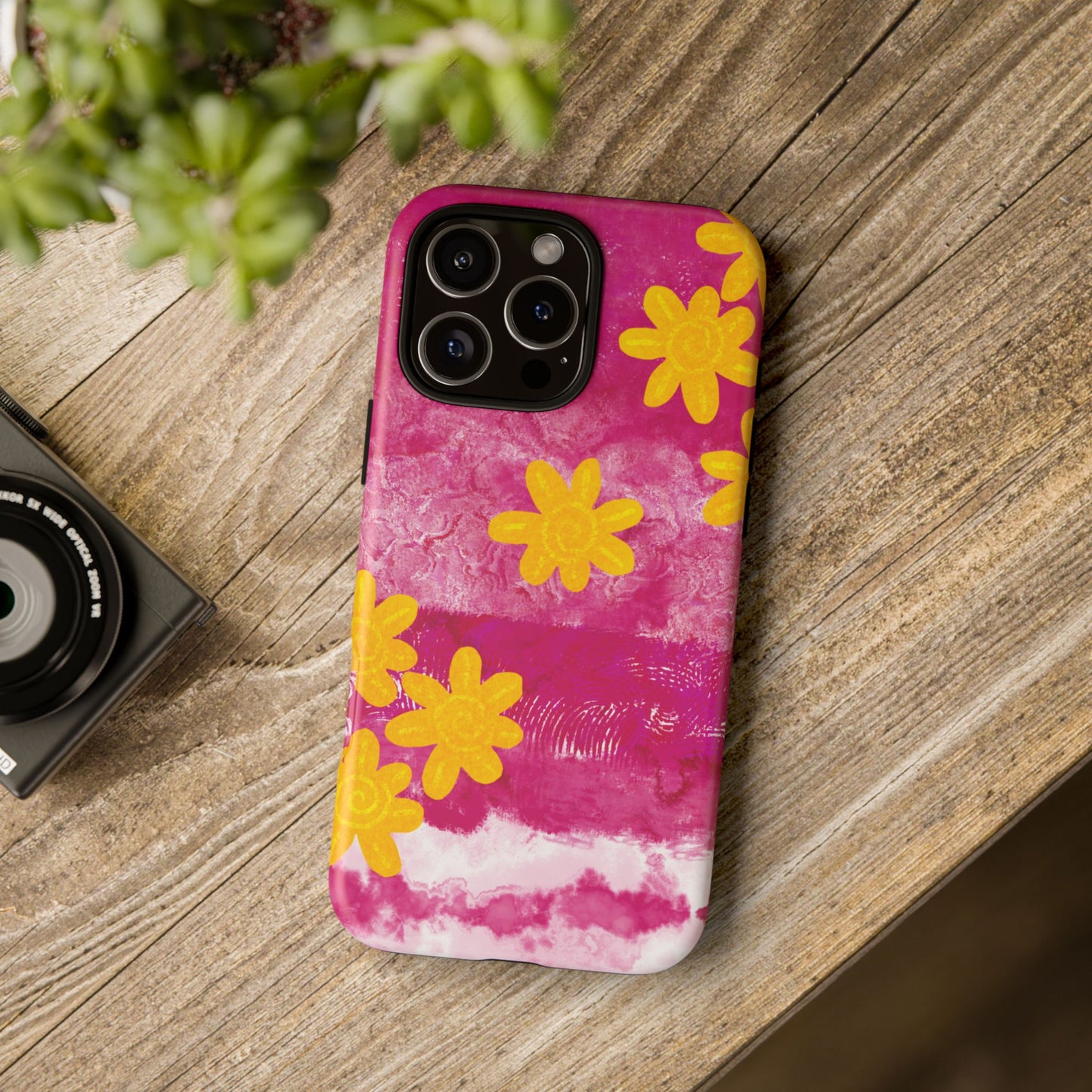 Yellow Flowers on Raspberry Phone Case| Tough Case