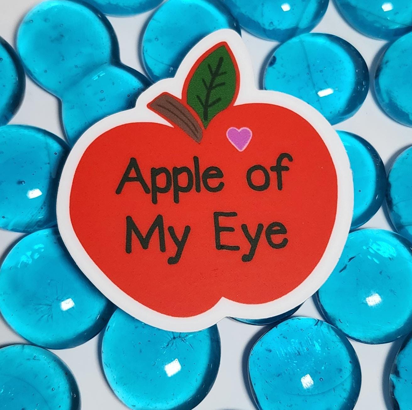 Sticker, Red Apple, "Apple of My Eye," Vinyl, Die-Cut, 2 Inch