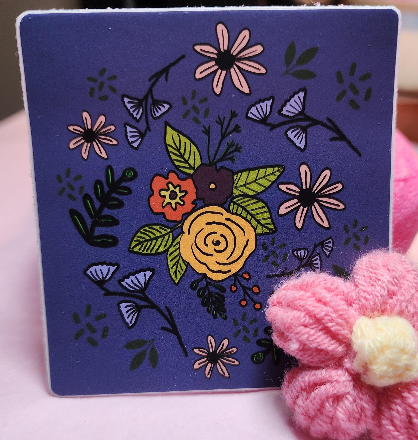 Sticker, Blue Floral, Vinyl, 3 Inch Square