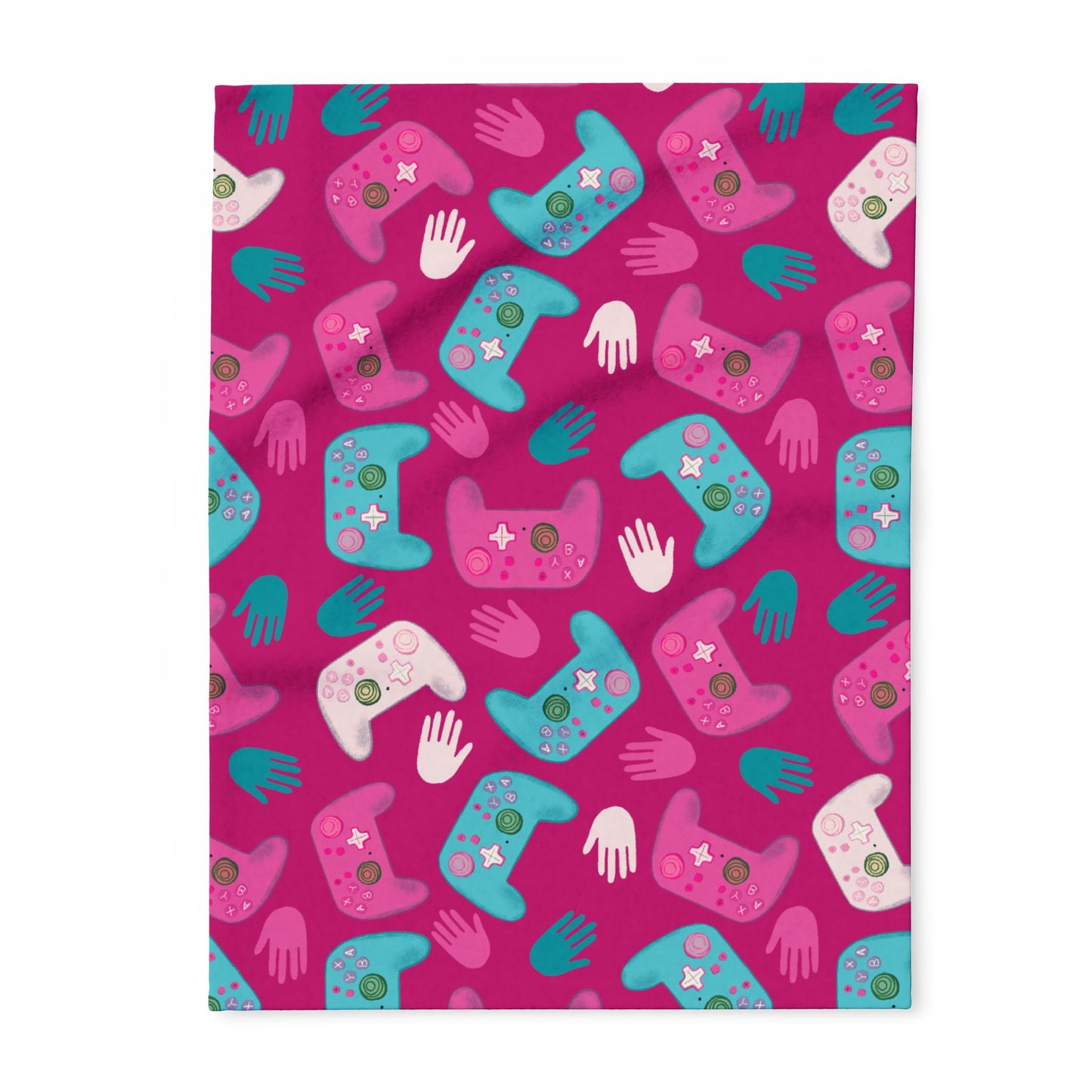 Blanket Fleece Charming Gaming Controller Design on Pink Background, 2 Sizes, Blanket or Throw
