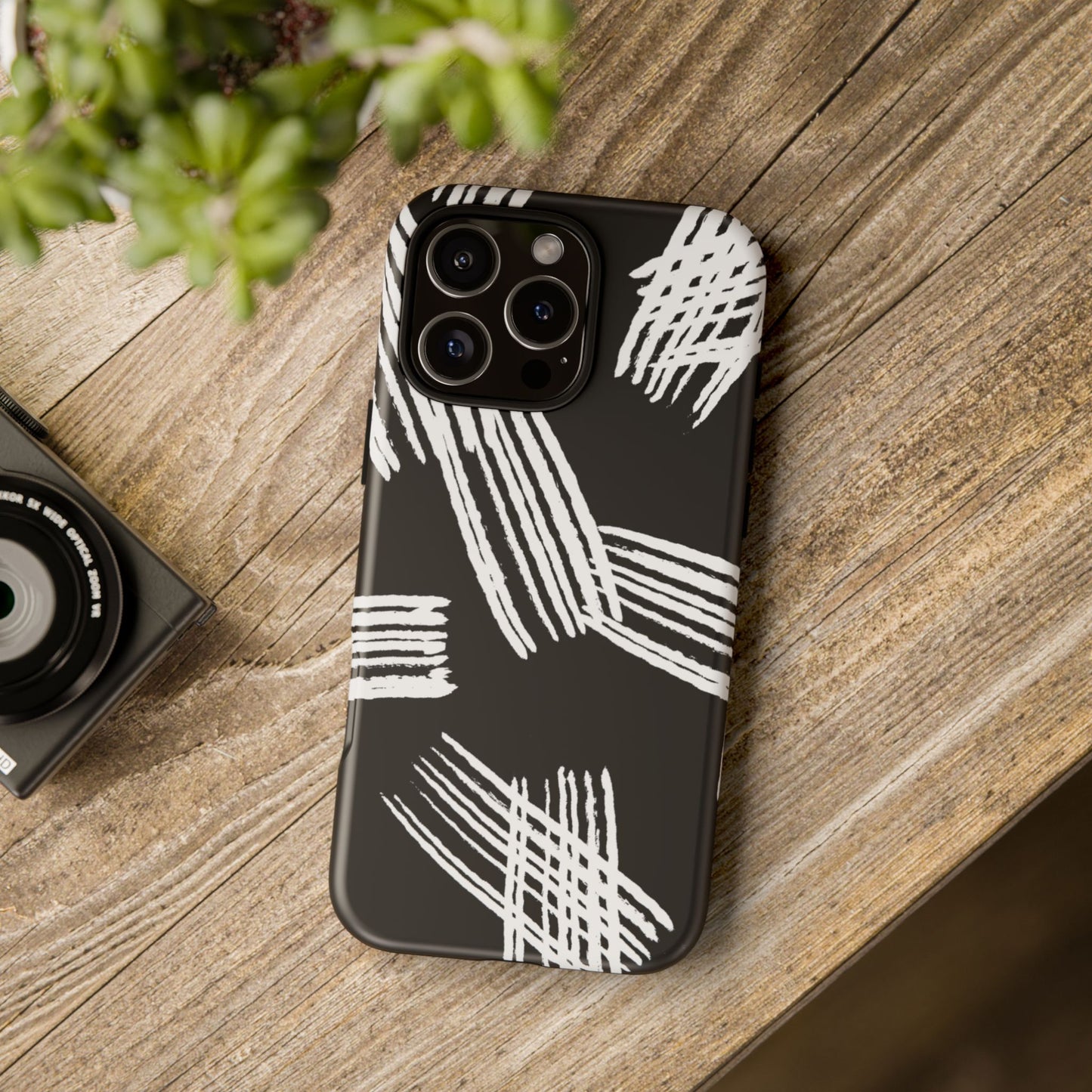 Phone Case, B & W Artistic Brush Strokes Design, Tough Phone Case