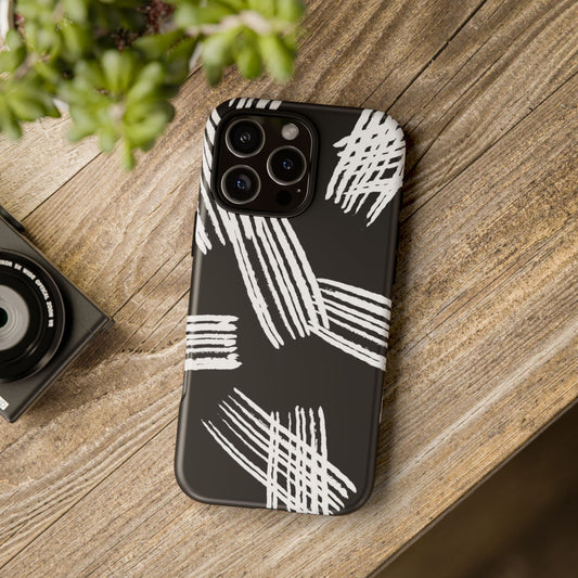 Phone Case, B & W Artistic Brush Strokes Design, Tough Phone Case