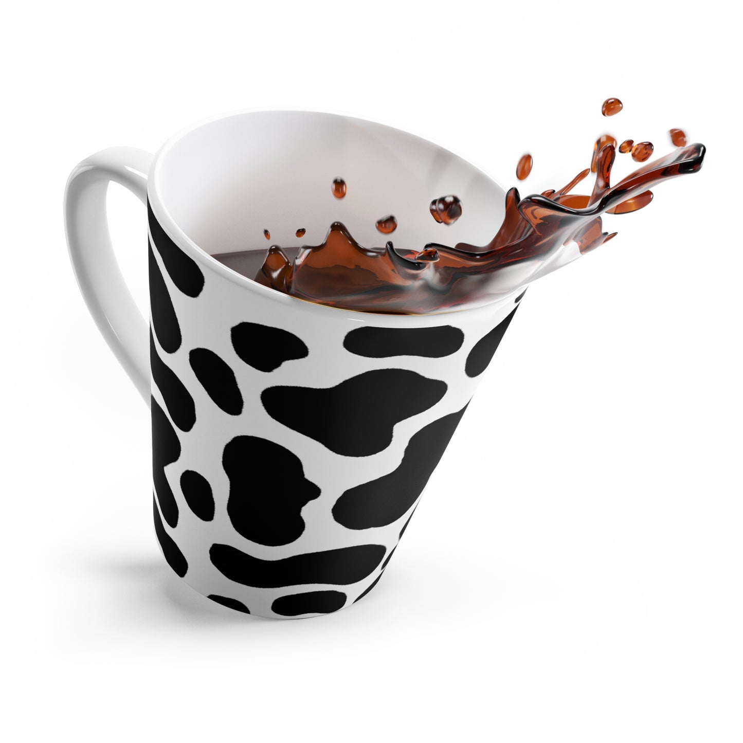 Mug, Cow Print, Black and White, Latte Cup, 12 Ounce