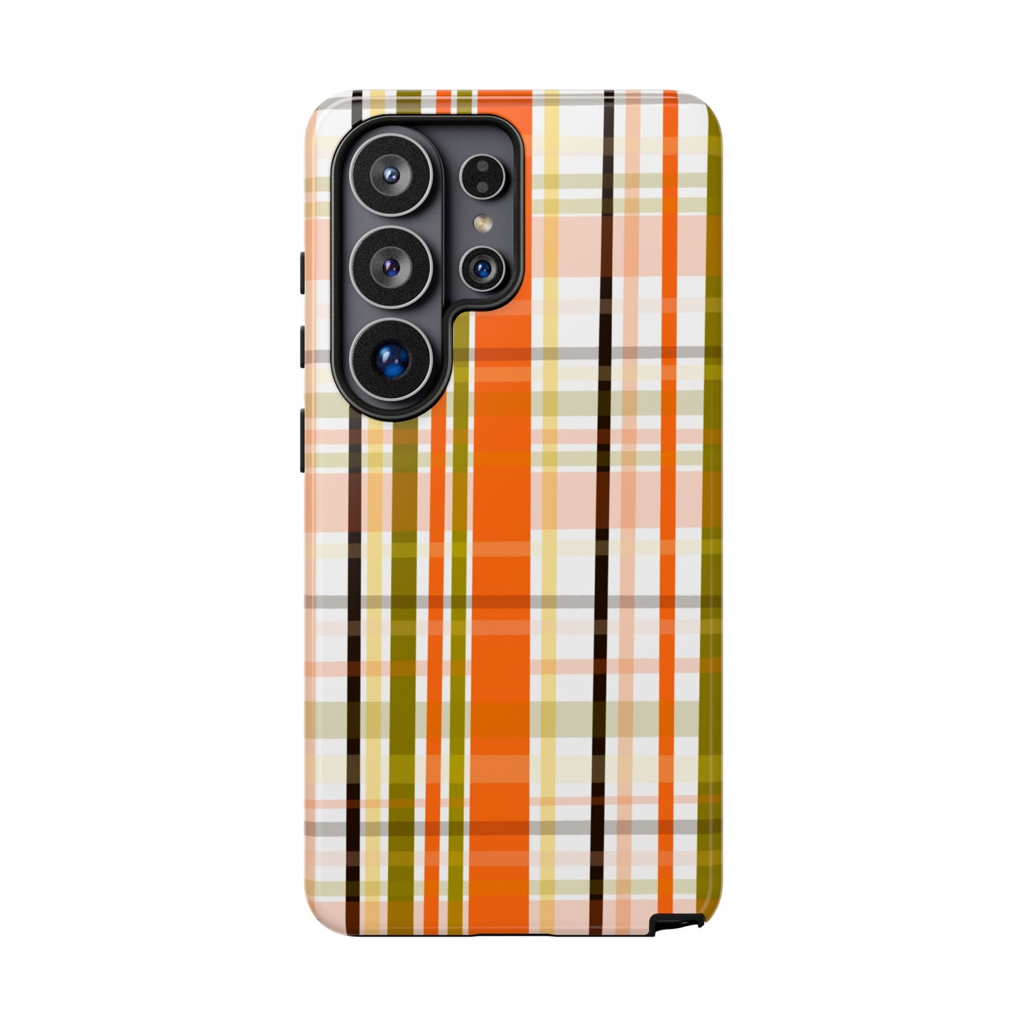Phone Case, Orange Plaid Design, Tough Phone Case