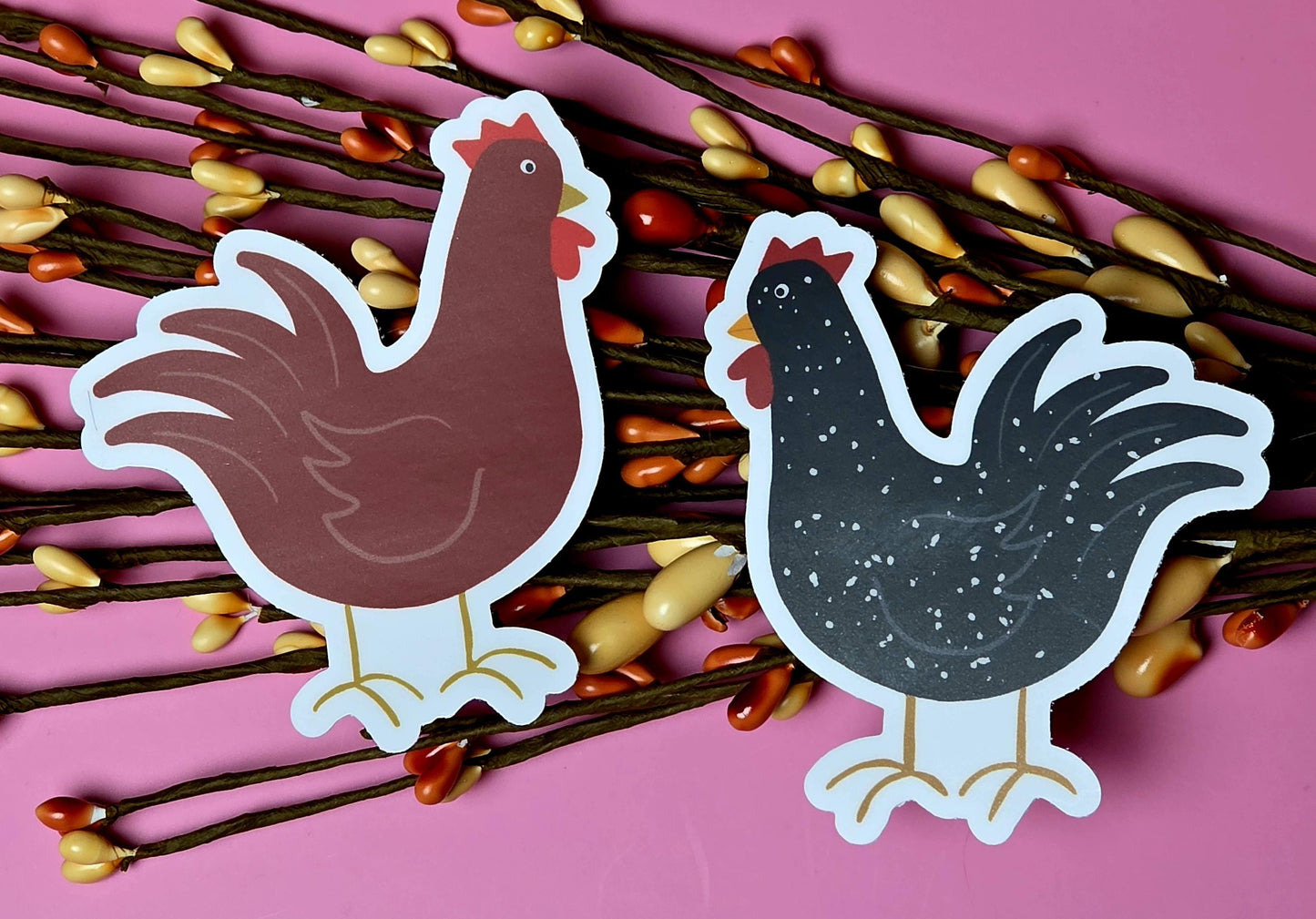 Sticker, Chickens, Choose Brown or Black Speckled, Vinyl, Die-Cut, 3 Inch