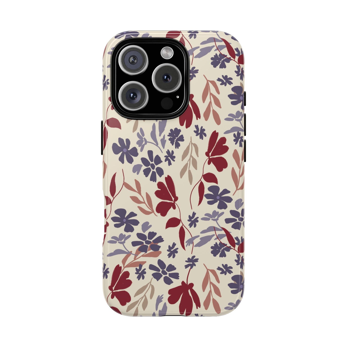 Phone Case, Floral Design Burgundy and Blue on Beige, Tough Phone Case