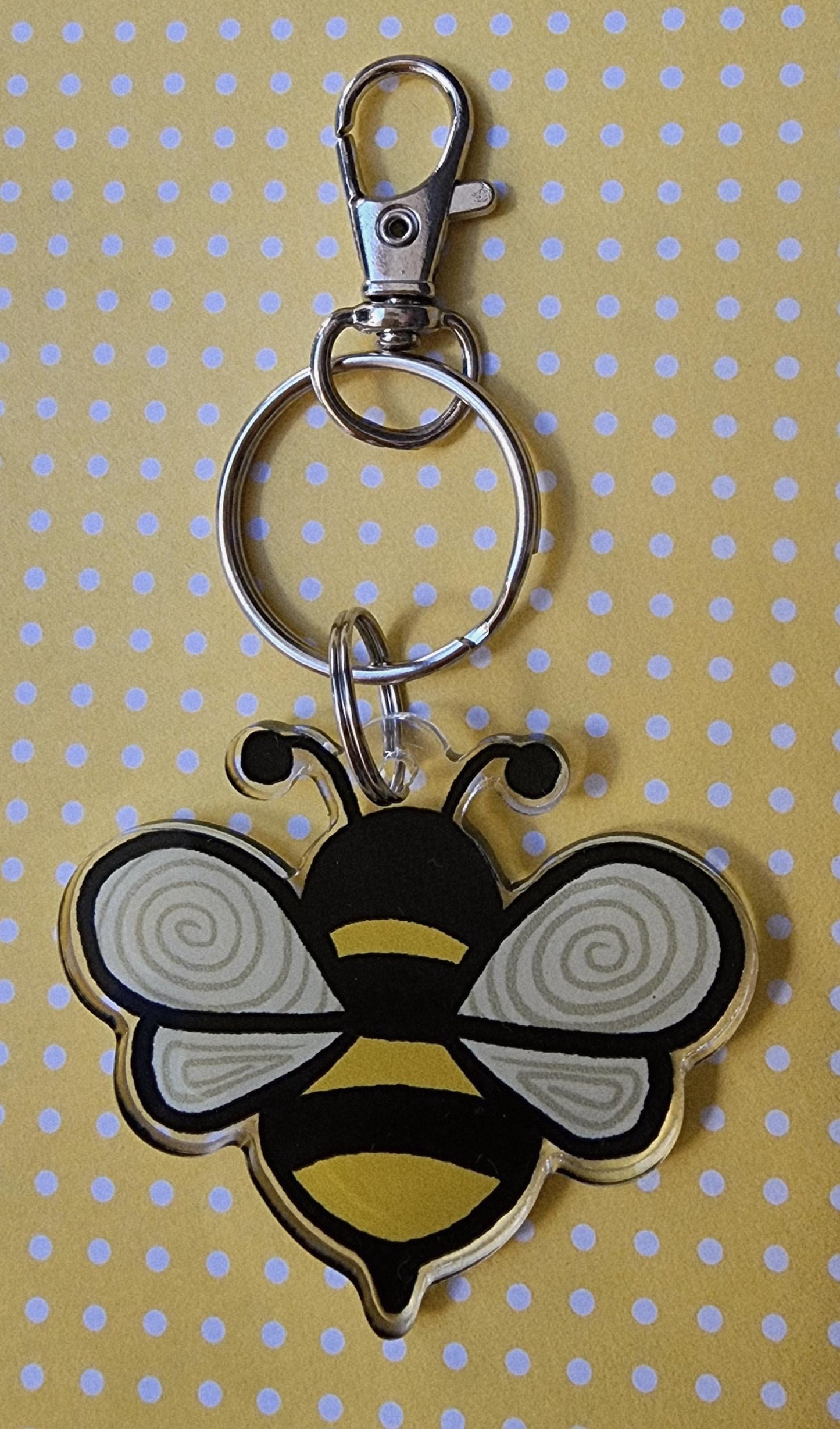 Keychain, Bee Design, Acrylic on Silver Clasp, 1.5 inch
