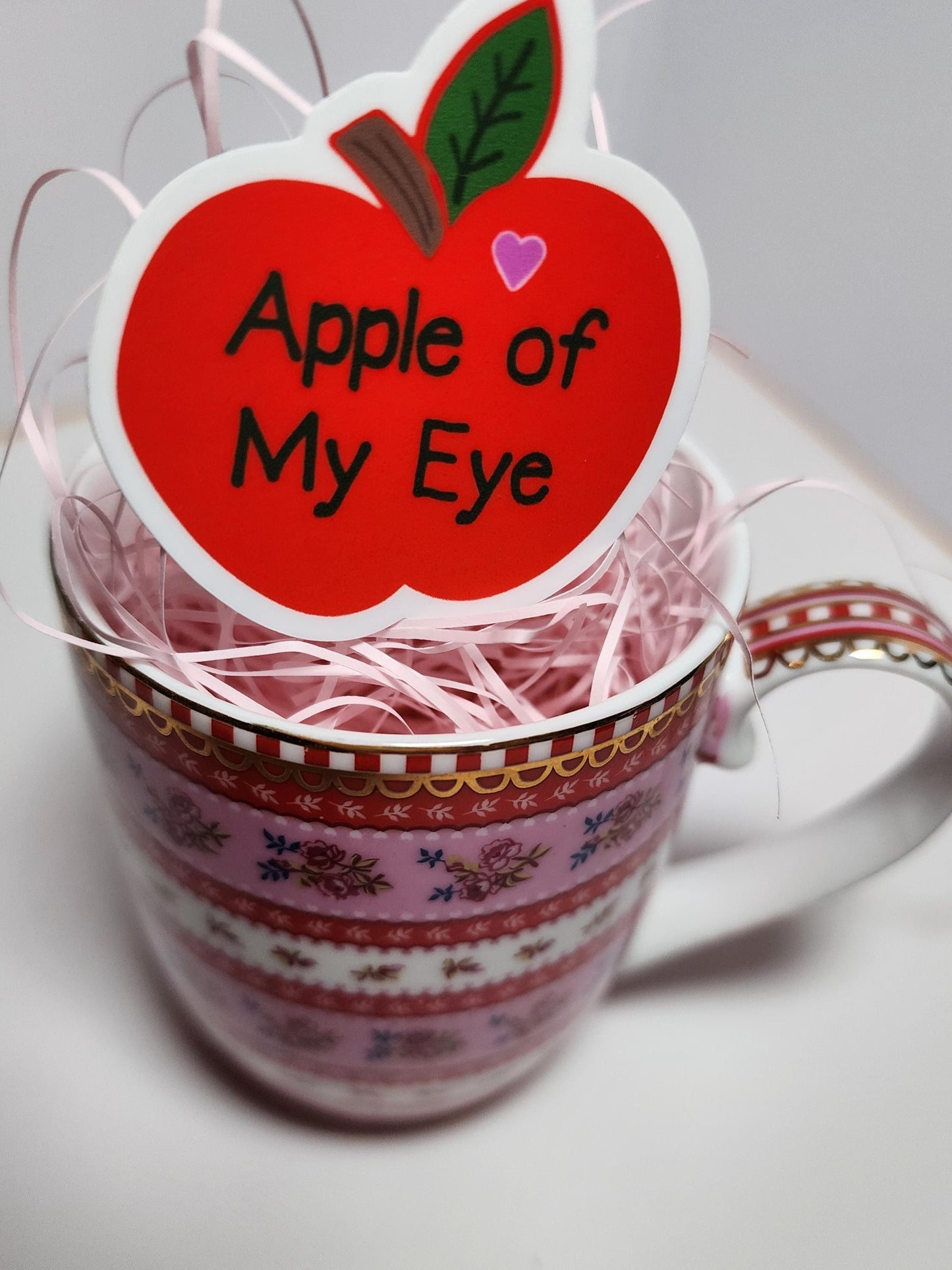 Sticker, Red Apple, "Apple of My Eye," Vinyl, Die-Cut, 2 Inch