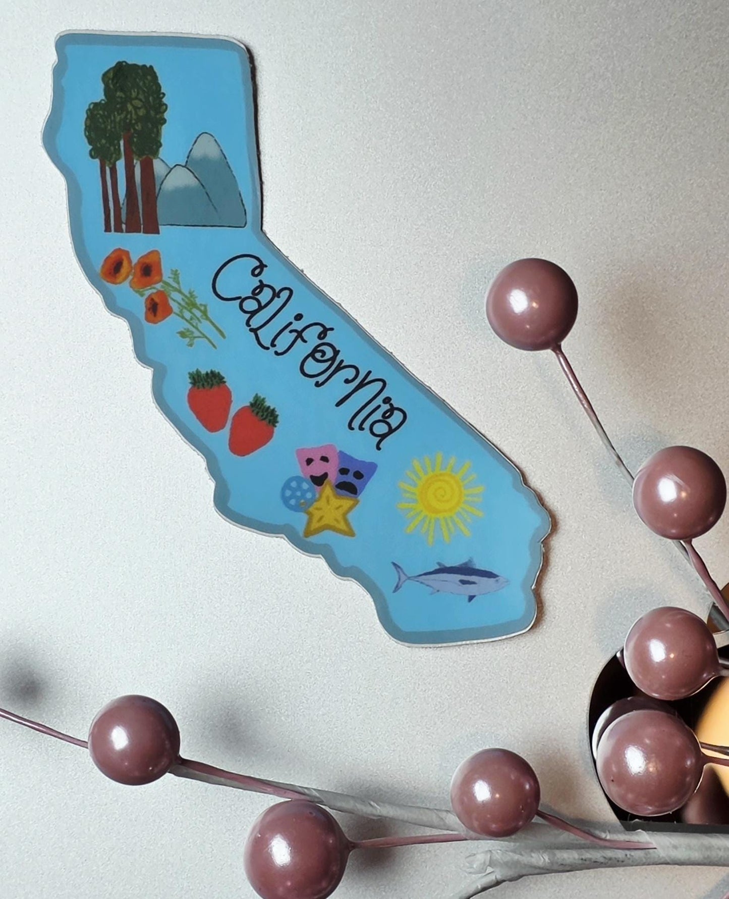 Sticker, California State Sticker, Die-Cut or Square on Gingham, Vinyl, 3 Inch
