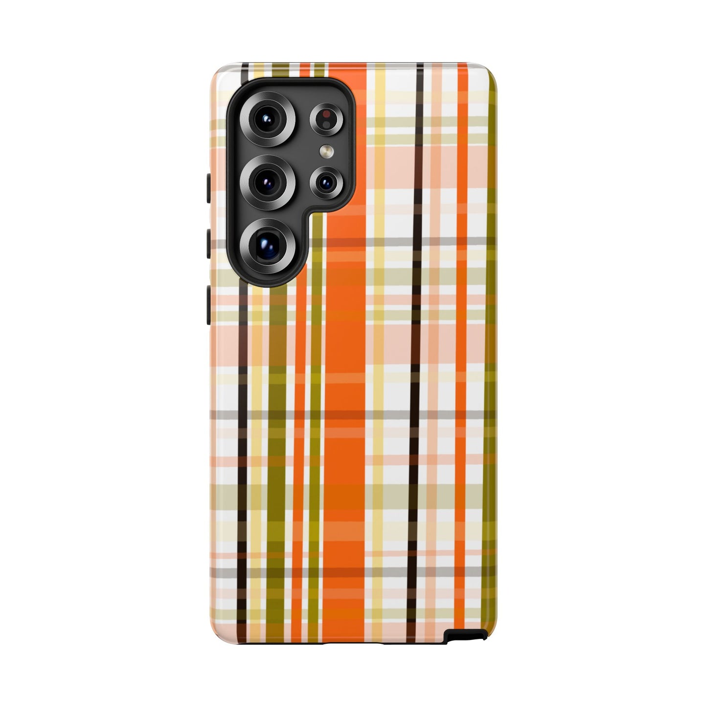 Phone Case, Orange Plaid Design, Tough Phone Case