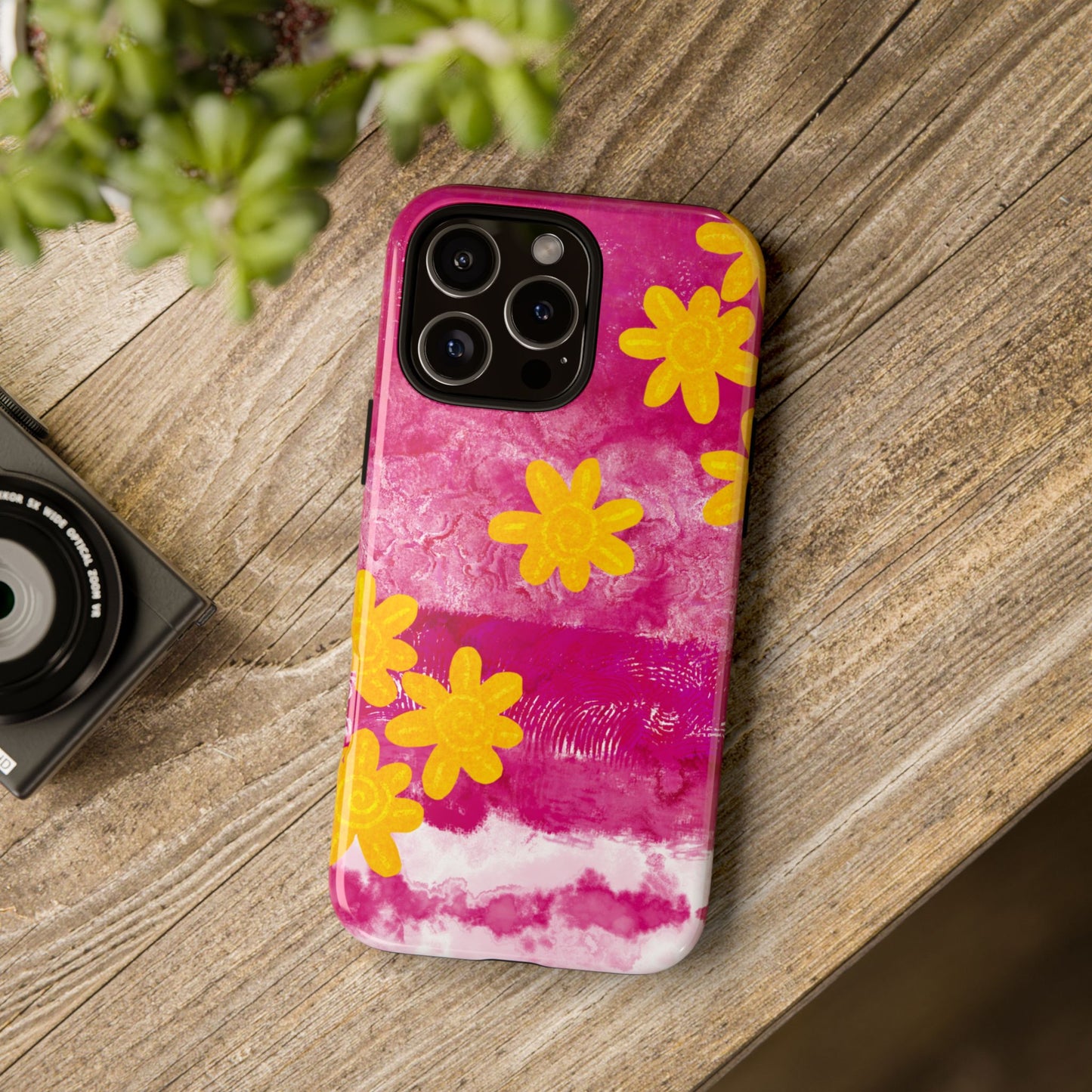 Yellow Flowers on Raspberry Phone Case| Tough Case