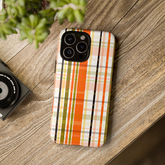 Phone Case, Orange Plaid Design, Tough Phone Case