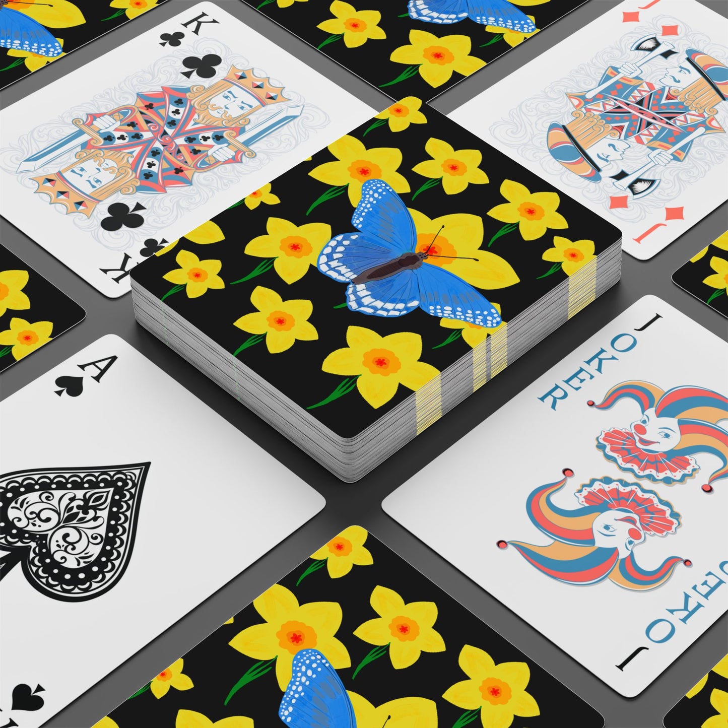 Playing Cards, Butterfly Daffodil Design, 1 Deck of Standard Playing Cards, Family Fun