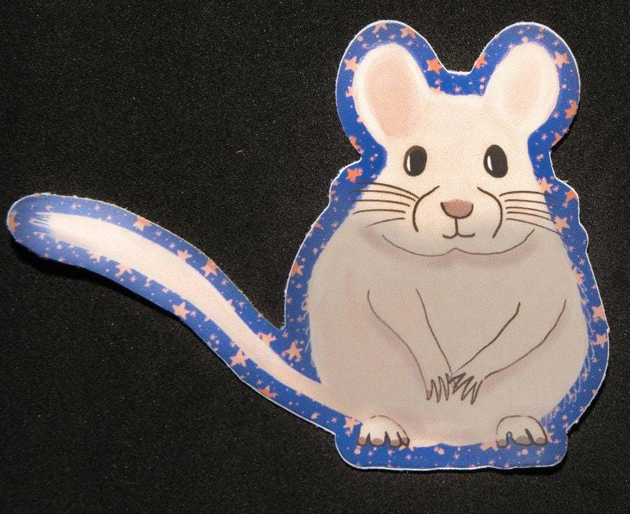 Sticker, Chinchilla Art with Blue Patterned Border, Vinyl, Die-Cut, 3 Inches