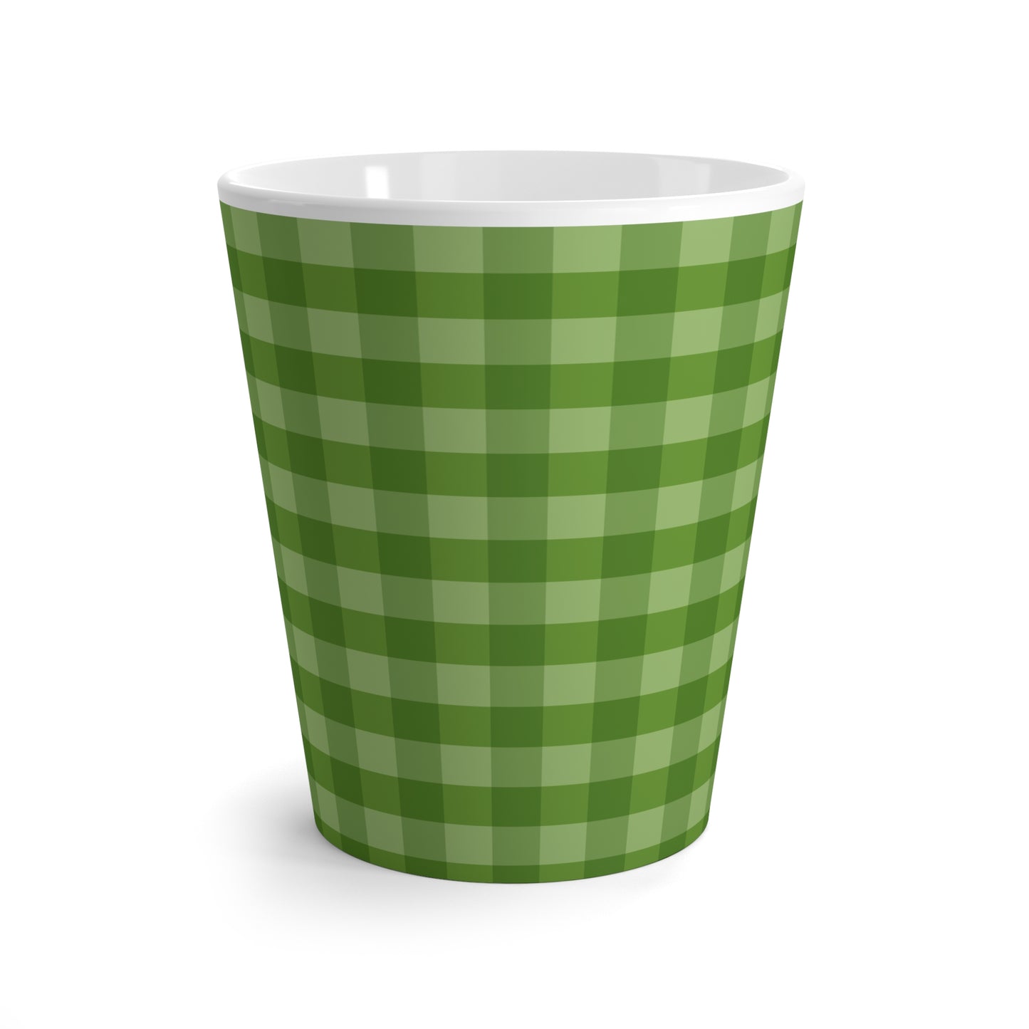 Mug, Green Gingham Design, Latte Cup, 12 Ounce