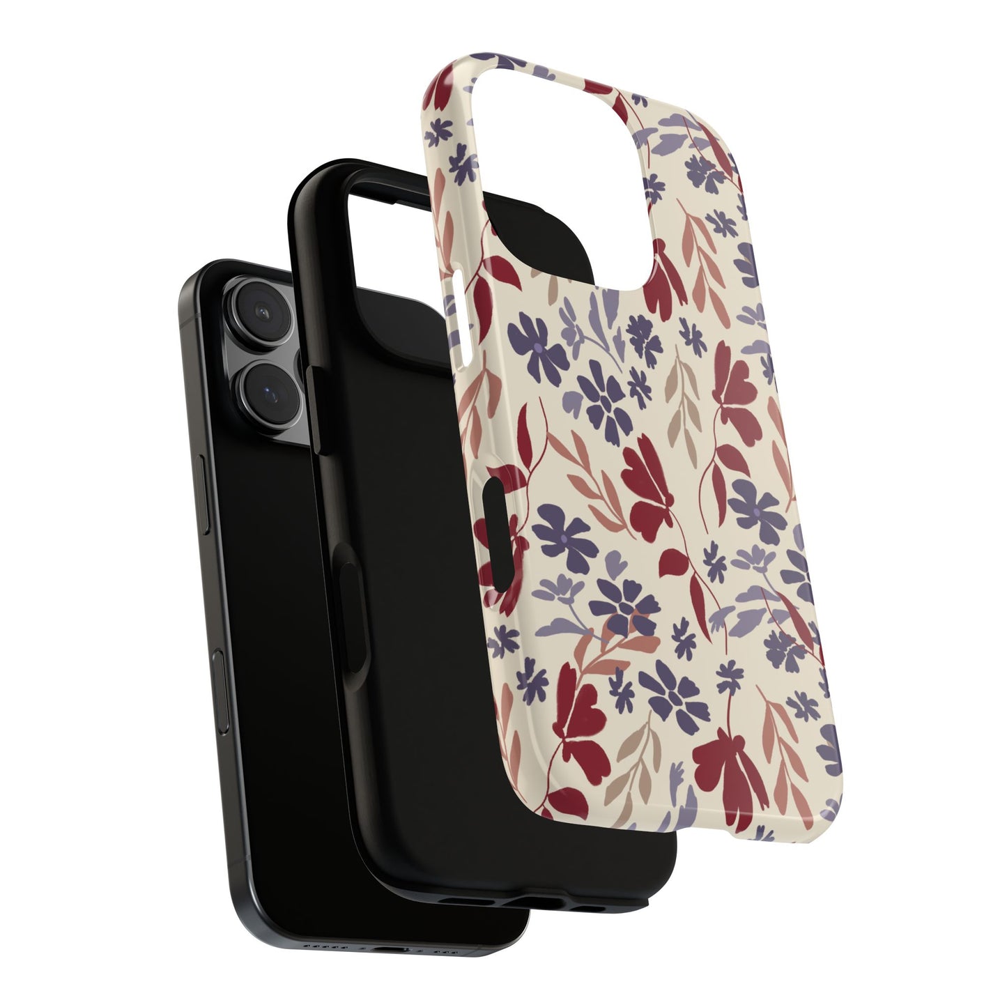 Phone Case, Floral Design Burgundy and Blue on Beige, Tough Phone Case