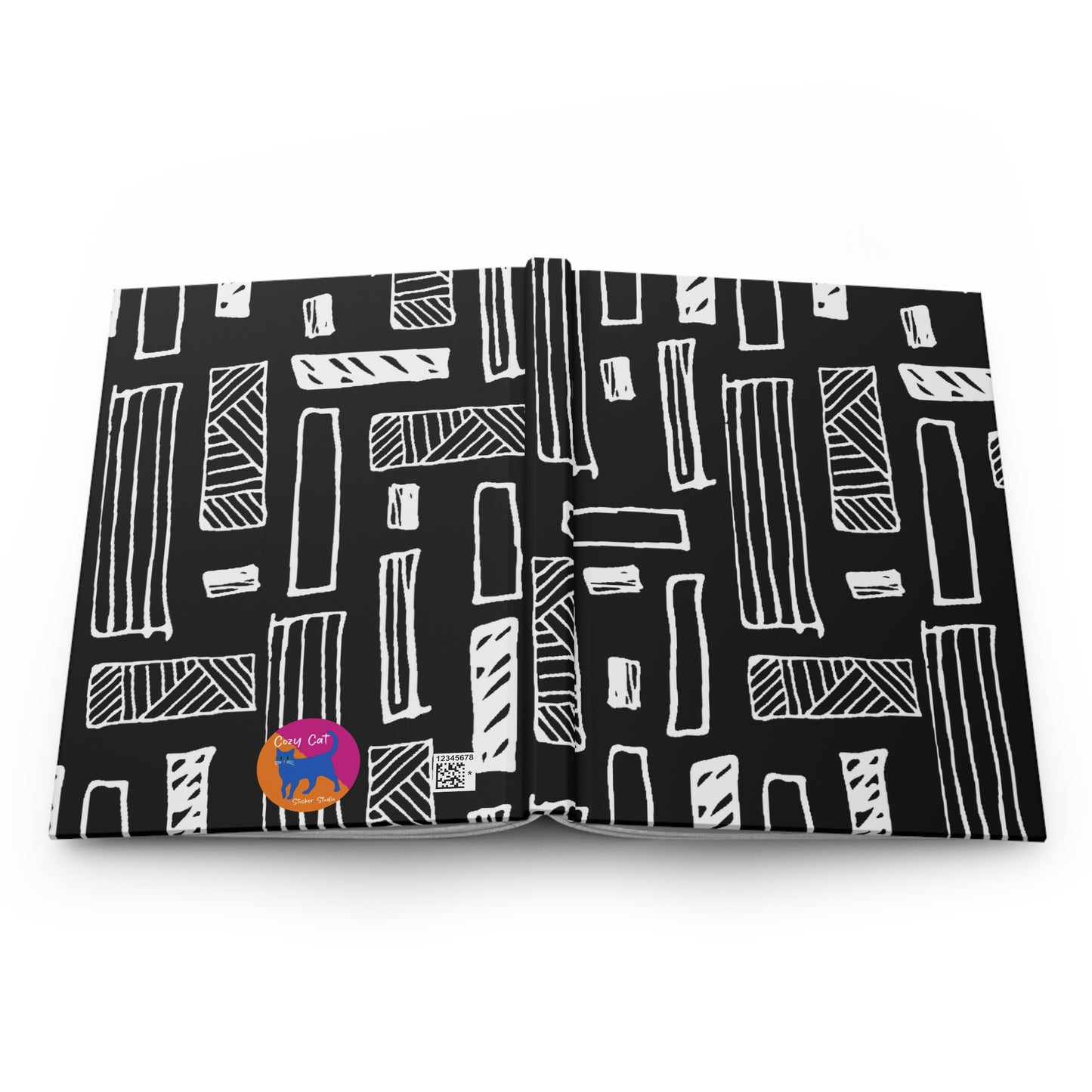 Journal, Hard Cover, Black and White Abstract Geometric Design