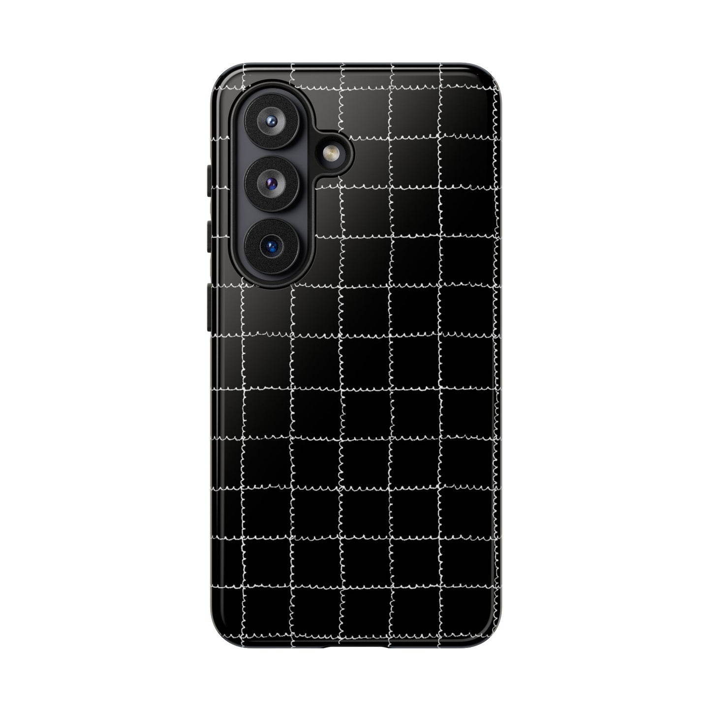 Phone Case, B & W Squiggly Squares Artistic Design, Tough Phone Case