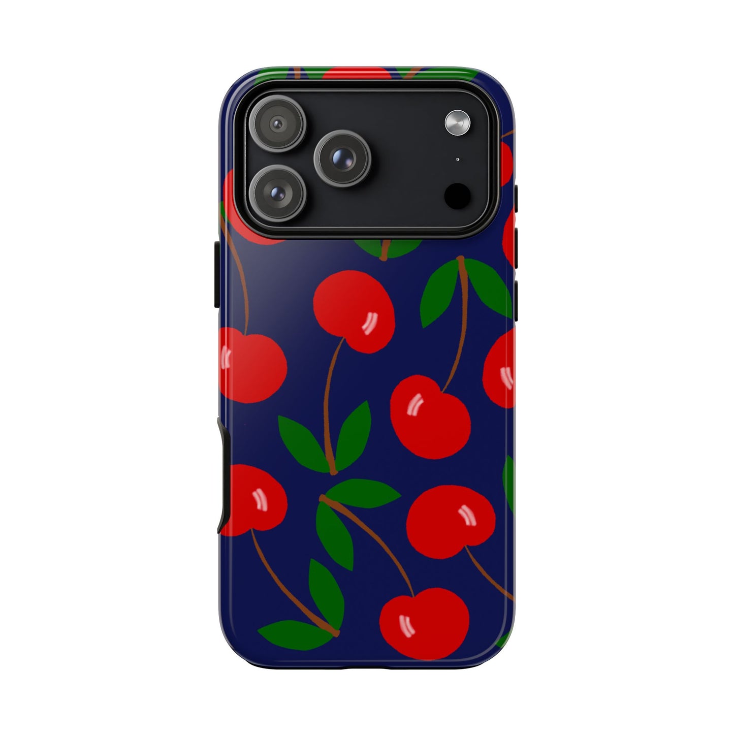 Phone Case, Large Cherries on Navy Design, Tough Phone Case