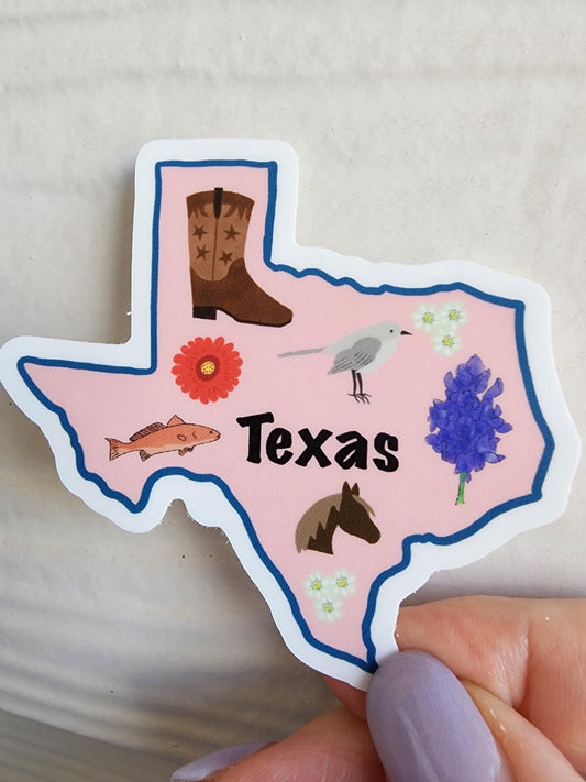 Sticker, Texas State Sticker, Die-Cut or Gingham Square, Vinyl, 3 Inch