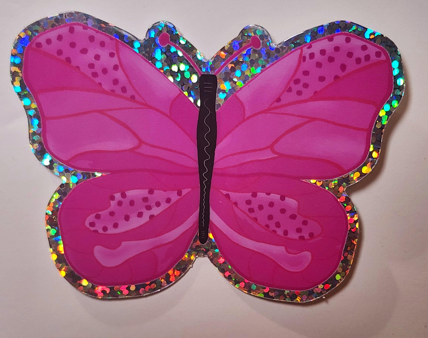 Glitter Sticker, Pink Butterfly, Vinyl, Die-Cut, 3 Inch