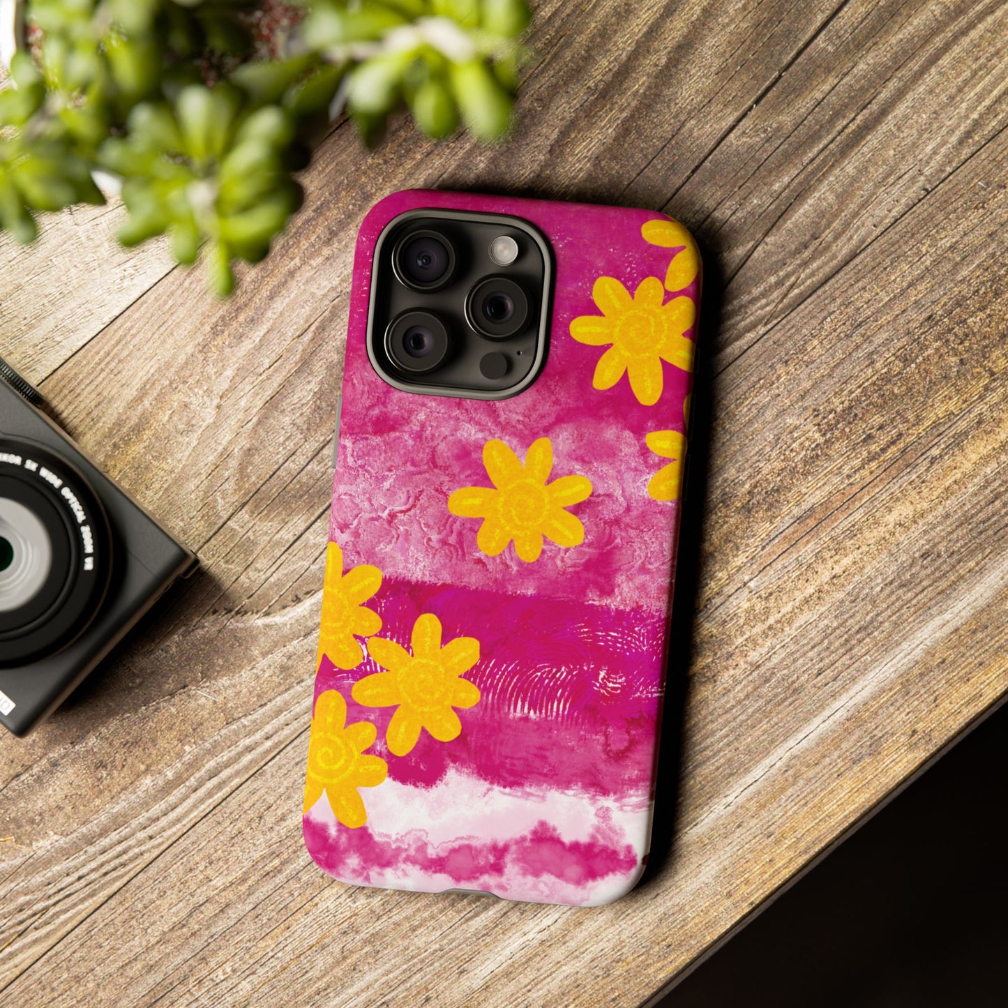 Yellow Flowers on Raspberry Phone Case| Tough Case