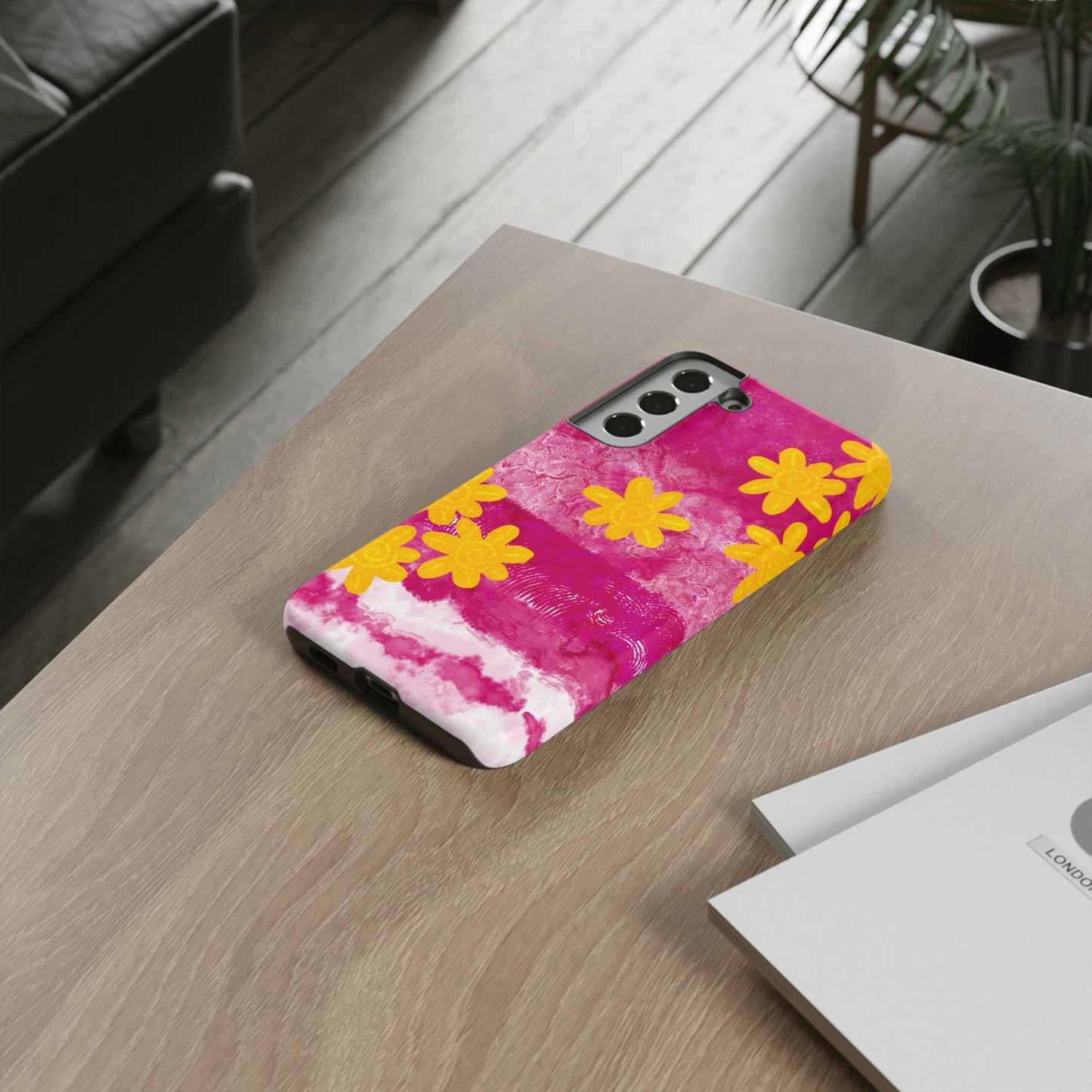 Yellow Flowers on Raspberry Phone Case| Tough Case