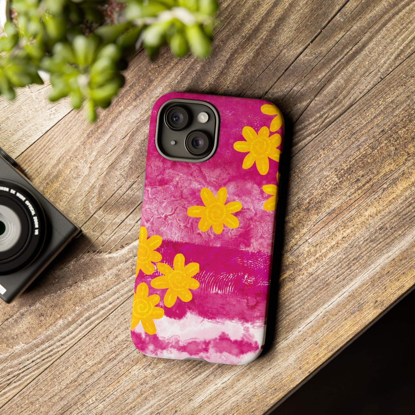 Yellow Flowers on Raspberry Phone Case| Tough Case