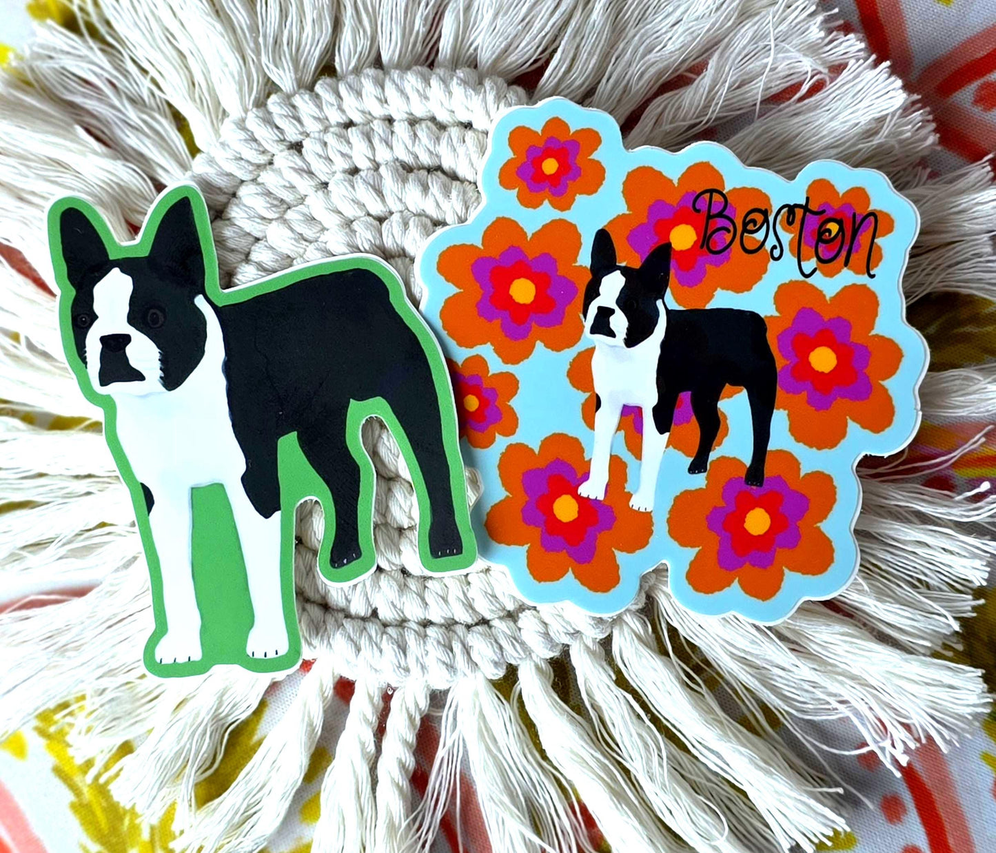 Sticker, Boston Terrier, Choose Dog Only Die-Cut or Floral Background,  3 Inch