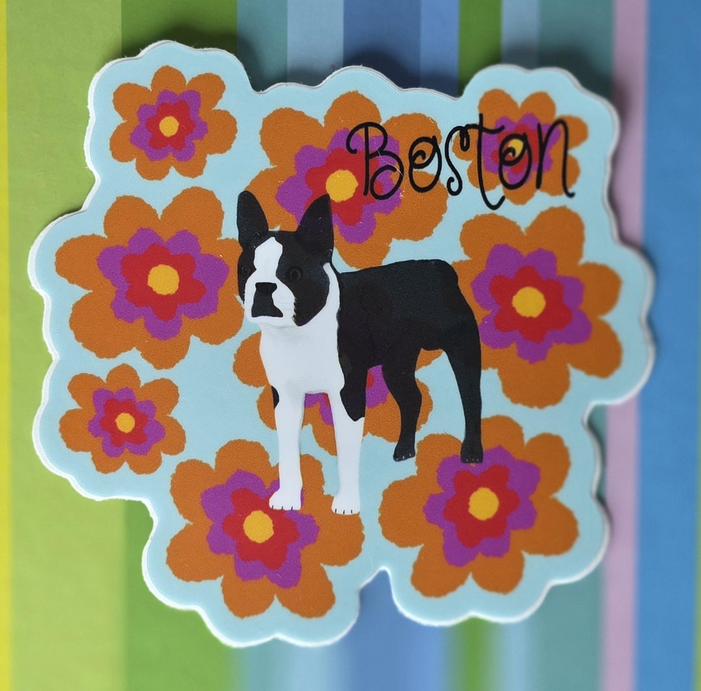 Sticker, Boston Terrier, Choose Dog Only Die-Cut or Floral Background,  3 Inch