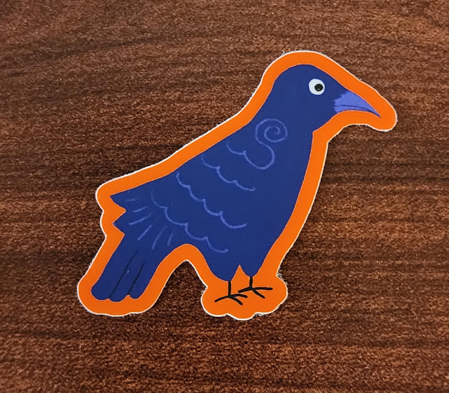 Sticker, Deep Blue Crow With Orange Border, Vinyl, Die-Cut, 2 Inch
