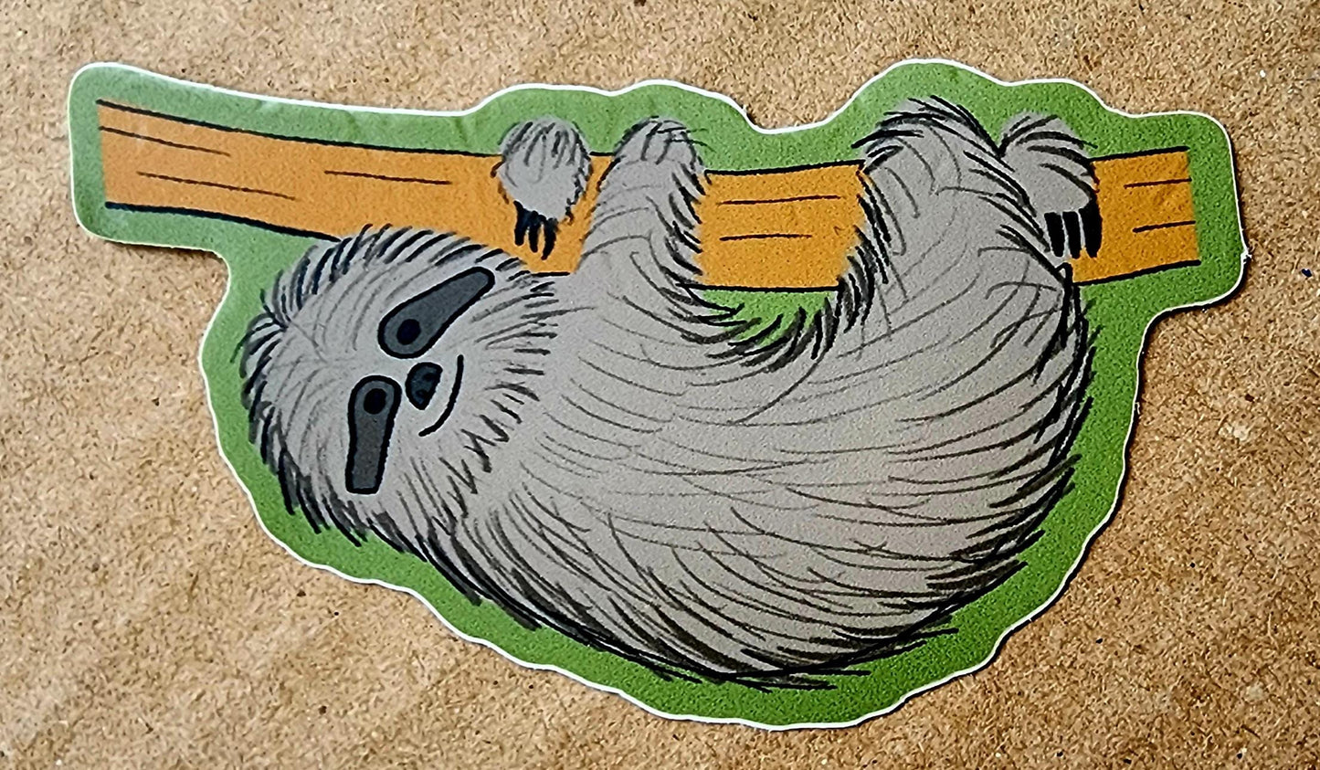Sticker, Sloth Hanging, 2 Sticker Choices - Die-Cut or Rectangle, Vinyl, 3" or 3" x 2.5"