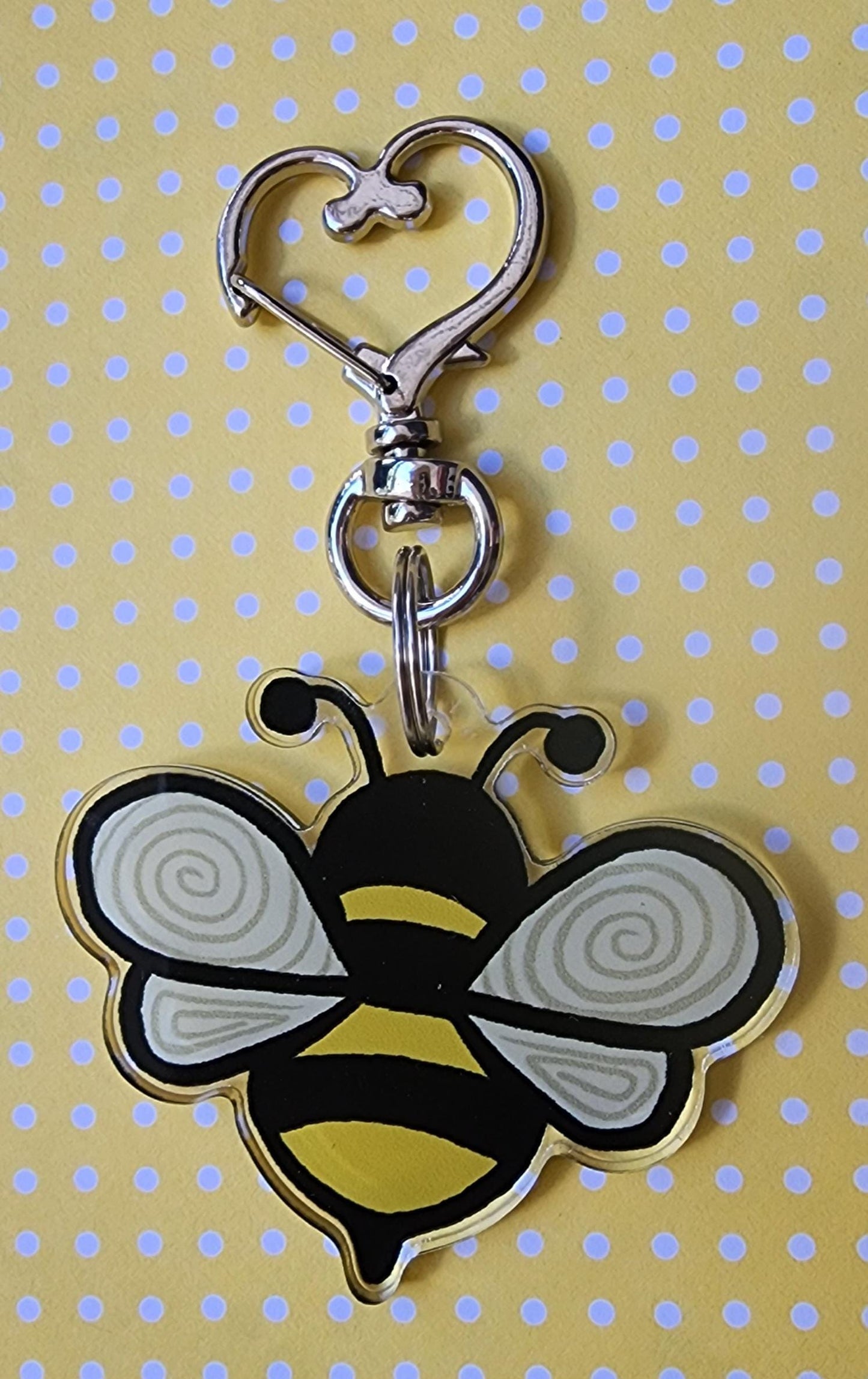 Keychain, Bee Design, Acrylic on Silver Clasp, 1.5 inch
