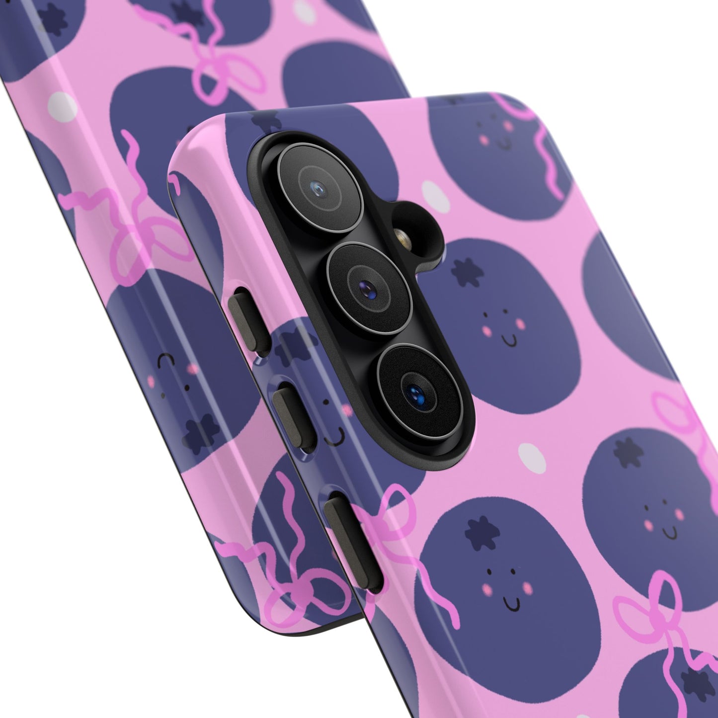 Phone Case, Blueberry and Bows Design on Pink, Tough Phone Case