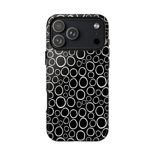 Phone Case, B & W Bubbly Circles Design, Tough Phone Case