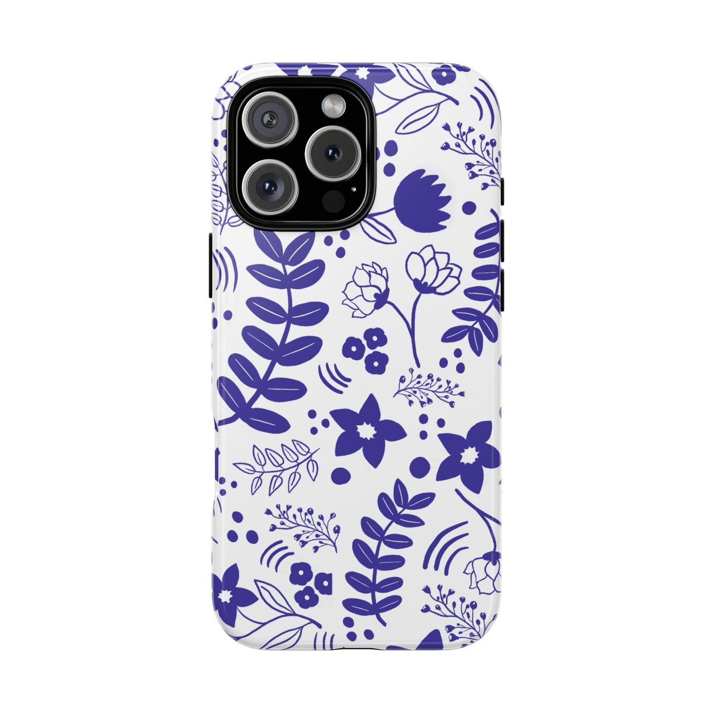 Phone Case, Blue and White Floral Design, Tough Phone Case