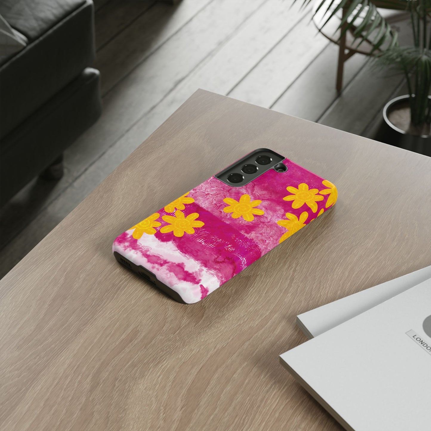 Yellow Flowers on Raspberry Phone Case| Tough Case