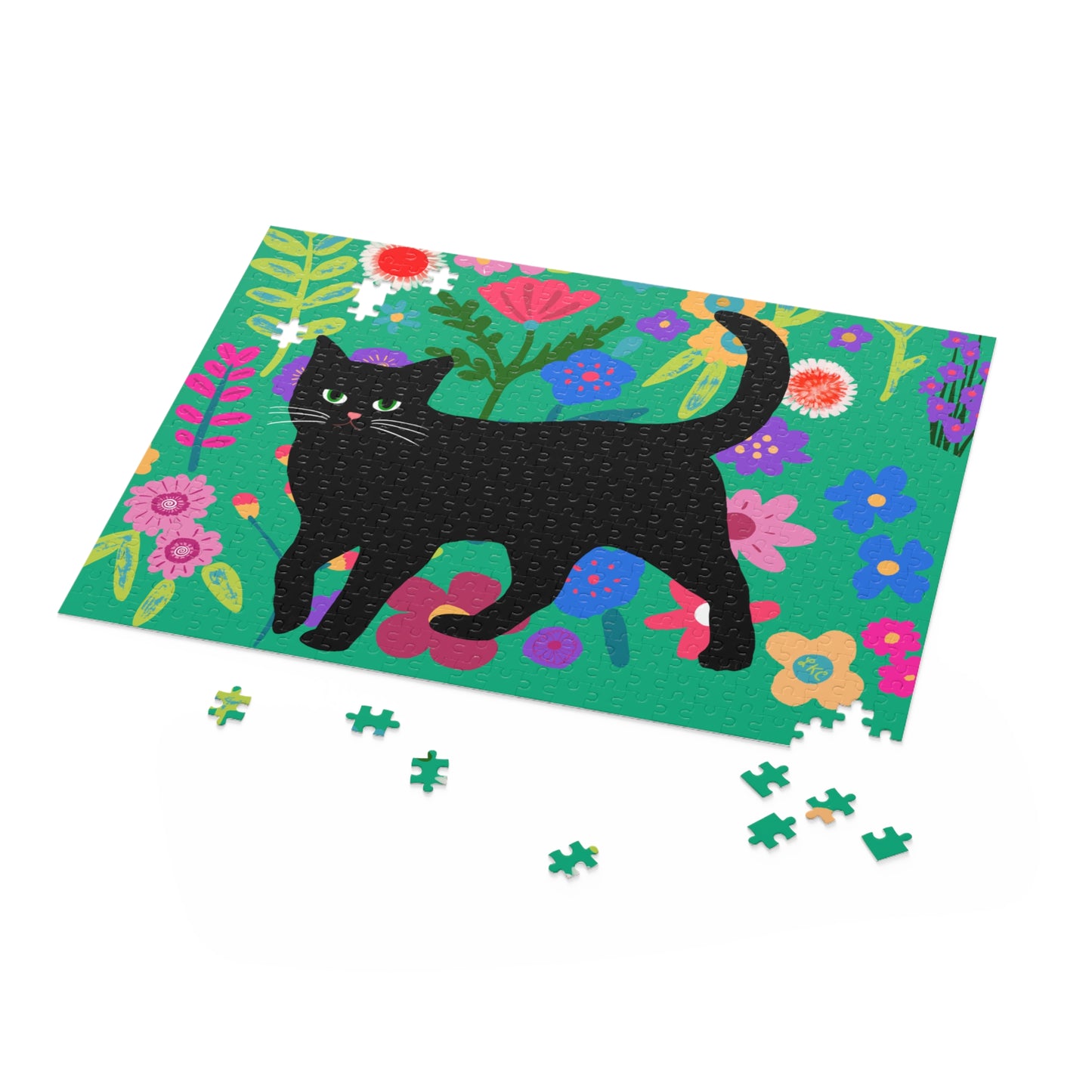Puzzle, Cat on Teal Floral, Jigsaw Puzzle, Family Fun, 120-500 Pieces