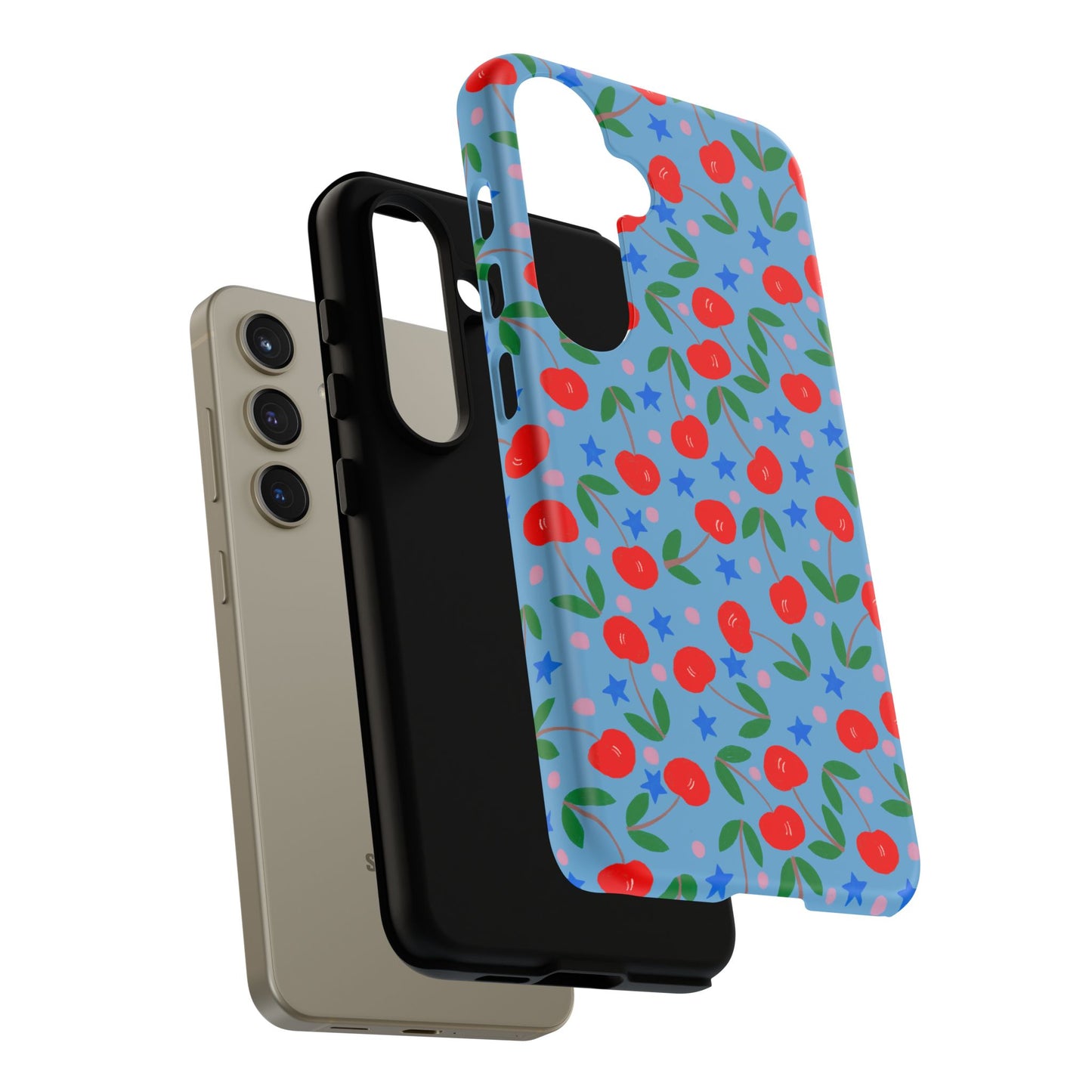 Phone Case, Cherries Design on Blue, Tough Phone Case