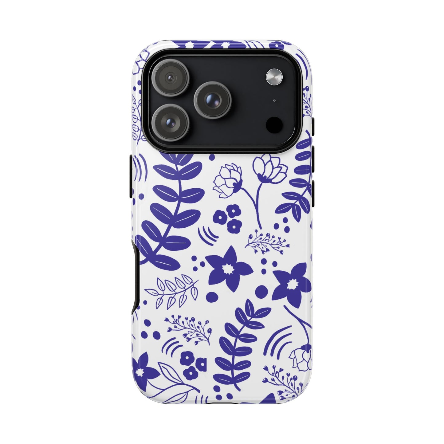 Phone Case, Blue and White Floral Design, Tough Phone Case