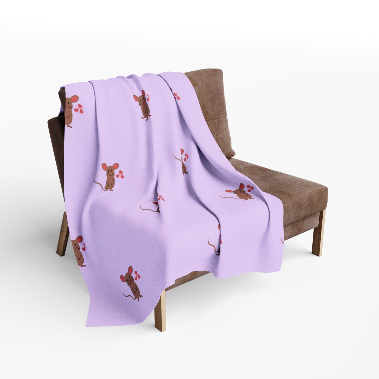 Blanket Fleece With Charming Mocha Mouse Design, 2 Sizes, Blanket or Throw