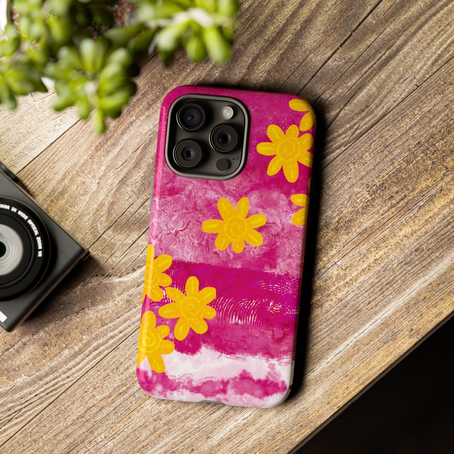 Yellow Flowers on Raspberry Phone Case| Tough Case