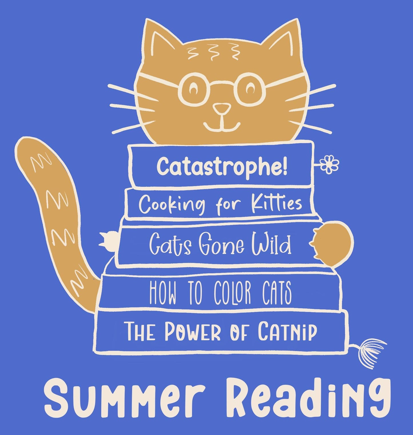 Sticker, Cat Book Stack "Summer Reading," or Floral Book Stack Design, Vinyl, Die-Cut, 3 Inches