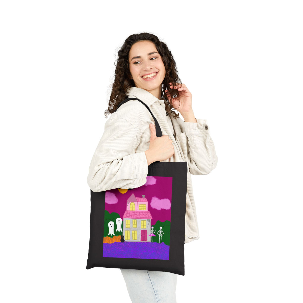 Haunted House Spooky Tote Bag, Halloween Trick or Treat Gift, Pumpkin Ghost Canvas Bag, Cute Reusable Grocery Tote, [...]