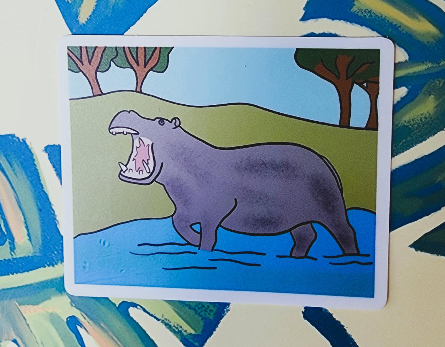 Sticker, Hippo in Water, Vinyl, Rectangle, 3 x 2.5 Inches