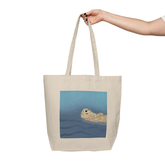 Tote Bag, Floating Otter Design, Natural Cotton Canvas, 18" x 16"
