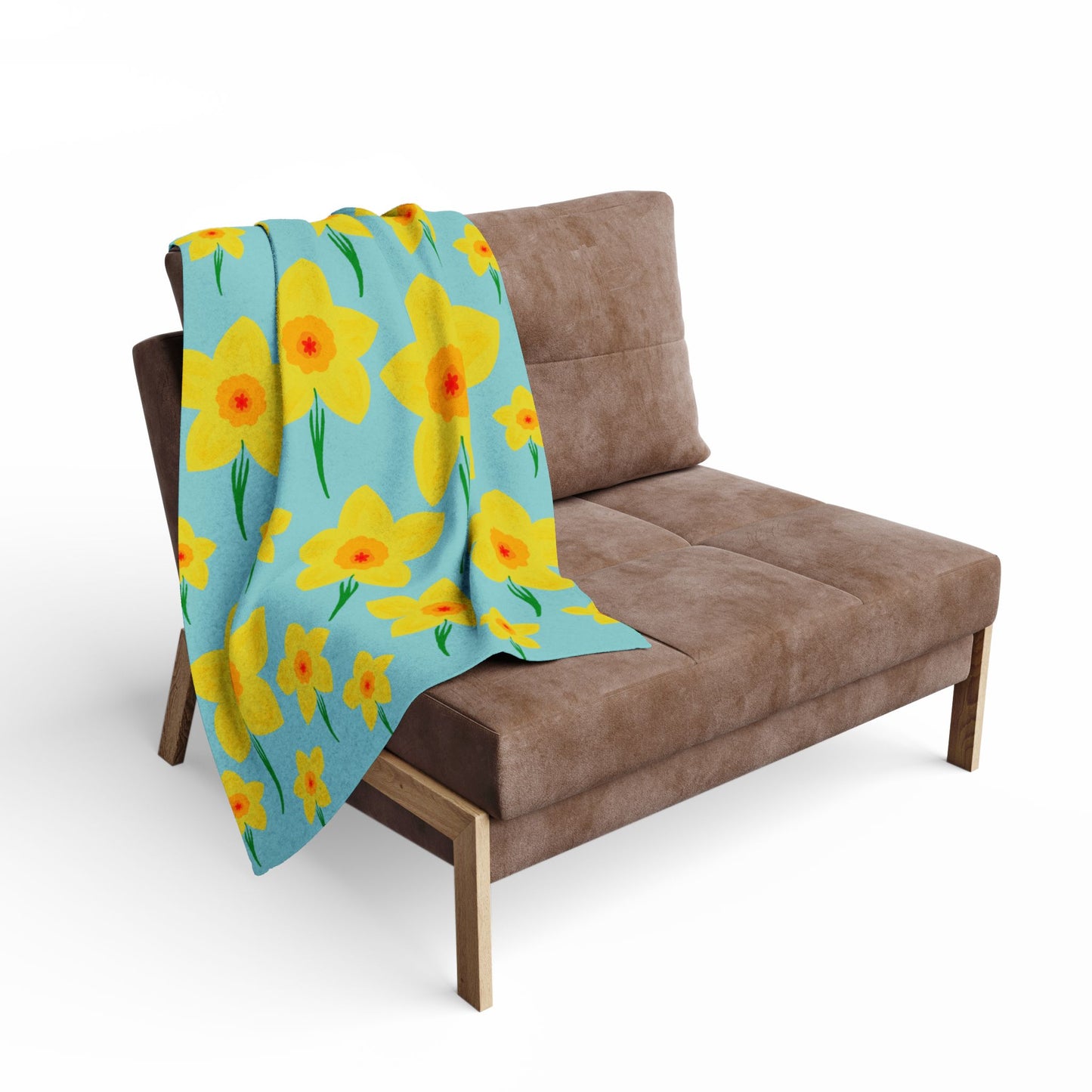 Blanket Fleece With Charming Daffodil Design, 2 Sizes, Blanket or Throw